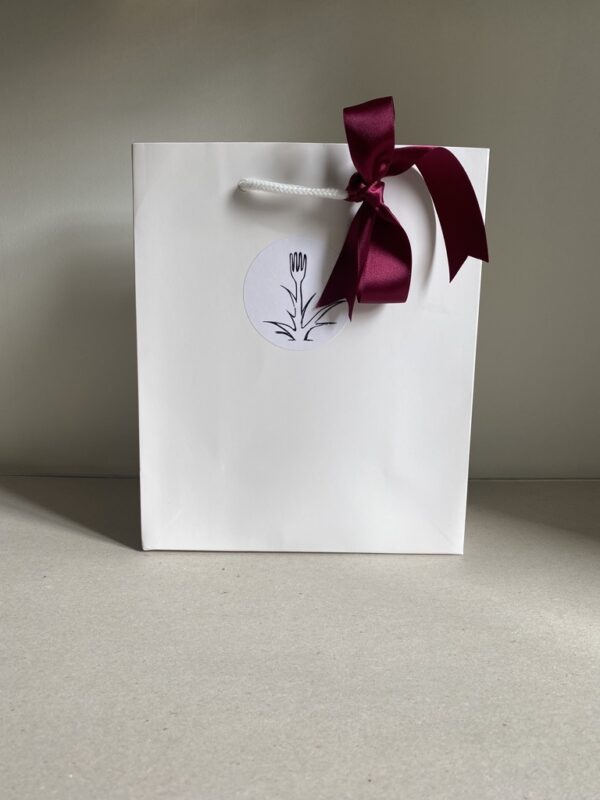 a gift bag with a ribbon