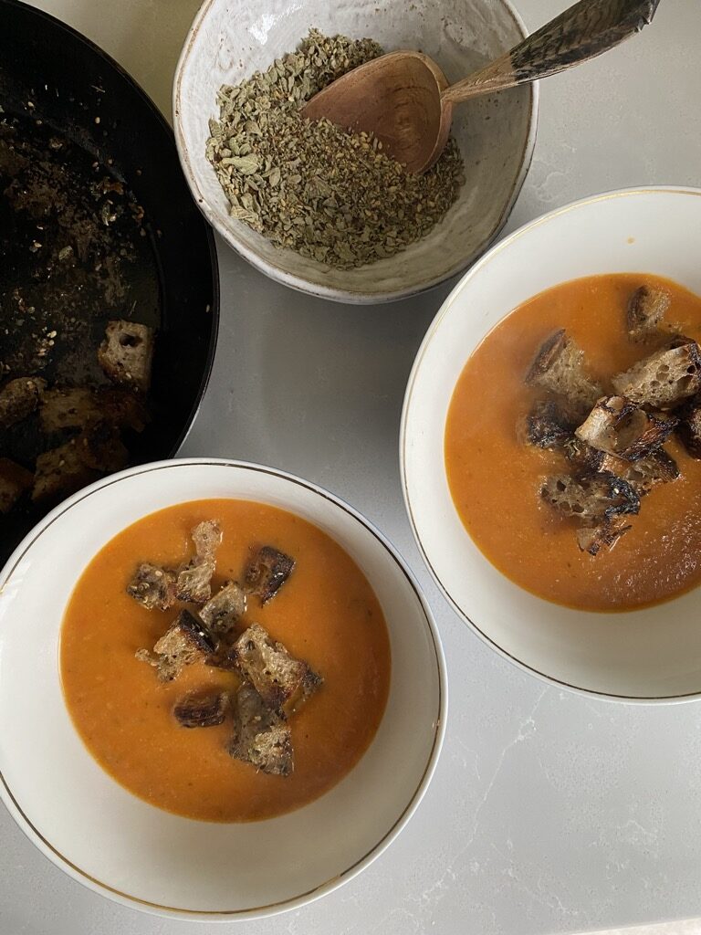 tomato and oregano soup with za'atar croutons mothers day gift