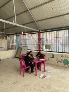 children doing their homework in the play area on the roof of Najdeh